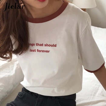 Jielur Harajuku Laišką Atspausdintas T-shirt Moterims, Paprastas Derliaus Hipster Gatvės Kolegijos Tee Moterų korėjos Stiliaus Prabangus Roupas Feminina