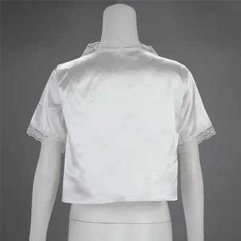 Madinga Moterų drabužius, Nėriniai, Šilko Satino Trumpas Rankovės laisvi Marškinėliai cardigan Tvarstis atsitiktinis Viršūnių vienos vienetų