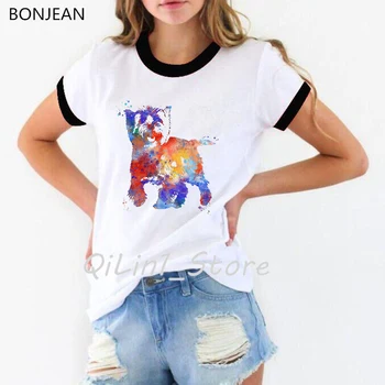 Akvarelė Cairn Terjeras gyvūnų spausdinti marškinėliai moterims drabužių 2019 vogue juokinga marškinėlius femme streetwear moterų marškinėliai