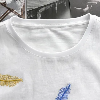 2018 Naujas Kinijos siuvinėjimo trumpas rankovės lino T-shirt vyrai apvalios apykaklės siūlėmis prarasti medvilnės vyrų marškinėliai prekės ženklo drabužių camisa