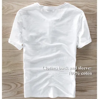 2018 Naujas Kinijos siuvinėjimo trumpas rankovės lino T-shirt vyrai apvalios apykaklės siūlėmis prarasti medvilnės vyrų marškinėliai prekės ženklo drabužių camisa