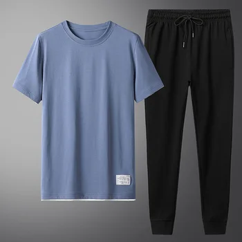Vyriški Nustatyti, T-marškinėliai + kelnės Medvilnė Naujų 2020 m. Vyras Jogger Fit Jaunimo Dviejų dalių Kostiumas Mados Mens Pavasario Atsitiktinis, Kietas MOOWNUC