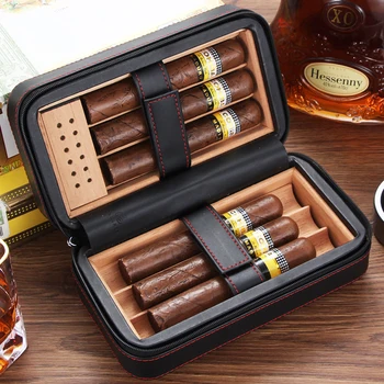 GALINER Kelionės Cigarų Humidoras Box Odos Cigarų Atveju Nustatyti W/ Drėkintuvas Kedro Medienos Nešiojamų 4 Turėtojas Cigarų Dėžutė Cigarų COHIBA