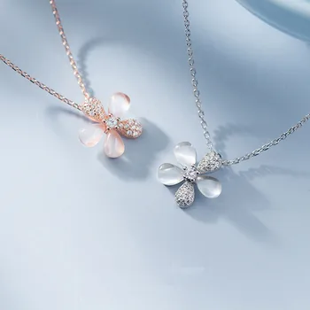 925 Sterling Silver Crystal Opal Gėlių Pakabukas Žavesio Karoliai & Pakabučiai Choker Pareiškimą Karoliai Moterų dz293