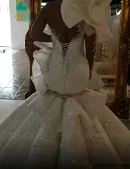 2020 Sparkle Undinė Vestuvių Suknelės, Brangioji Blizgučiais Raukiniai Prabangūs Vestuvinės Suknelės Vienos Pečių Užsakymą chalatas de mairee