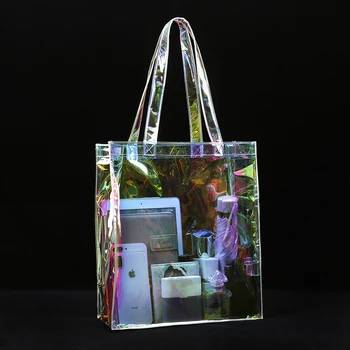 Aišku, Holografinis PVC nešti maišą Vaivorykštės Premium Blizgučiai Rainbow Beach bag Reklamos pirkinių krepšys