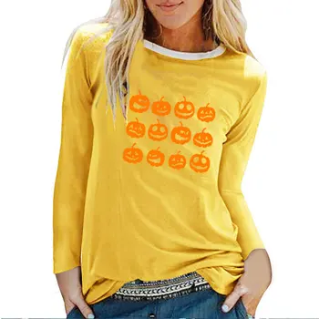 Moliūgų Emocijas Spausdinti Helovinas Long Sleeve T-shirts Moteris Rudens-Žiemos Grafinis Tees Juokingi Marškinėliai Moterims Atsitiktinis Ropa Mujer