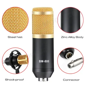 Bm 800 Karaoke Kondensatoriaus Mikrofonas, PC Studio Braodcasting Dainavimo Įrašymo Microfone Mic Rinkinys Su V8X Garso plokštė