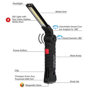 USB Įkrovimo Su įmontuota Baterija Nustatyti Daugiafunkcinis Lankstymo Darbai, Šviesos, COB LED Kempingas Fakelas Žibintuvėlis Lauko 2020 m.