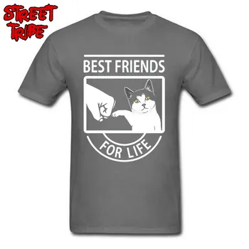 Vyras marškinėliai Juokinga Marškinėlius Kačių Geriausi Draugai visam Gyvenimui Asmeninį Mens T Marškinėliai Vasarą/Rudenį, O Kaklo, Medvilnės Audinys, Trišakiai Viršūnės