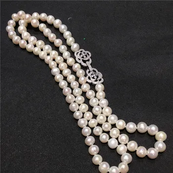 Karšto parduoti 8-9mm 80cm baltos spalvos natūralių gėlavandenių perlų vėrinį ilgas megztinis grandinės bižuterijos