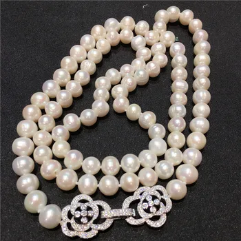 Karšto parduoti 8-9mm 80cm baltos spalvos natūralių gėlavandenių perlų vėrinį ilgas megztinis grandinės bižuterijos