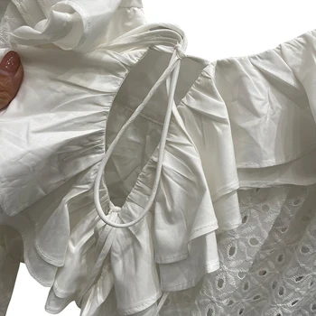 TWOTWINSTYLE Kratinys Pynimas Nėrinių Marškinėliai Moterims V-Kaklo, ilgomis Rankovėmis Tuščiaviduriai Iš Prašmatnus Elegantiškas Palaidinė Moterų Mados Naujo Stiliaus