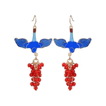 Moterų lašas auskarai raudoni kristalai mėlyna nuryti paukščių mados auskarai šalis atostogų saldus, elegantiškas, auskarai moterims