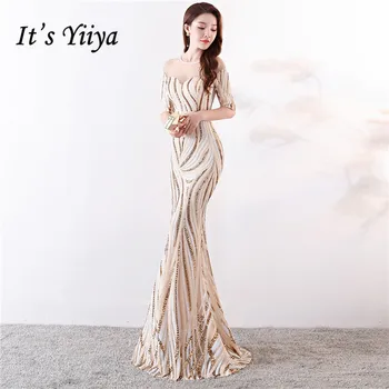 Tai Yiiya Vakare chalatai Blizgučiais O kaklas Elegantiškas, Grindų ilgio ilgai Keltas suknelės Užtrauktukas nugaros Duobute Undinė Šalis suknelės C120