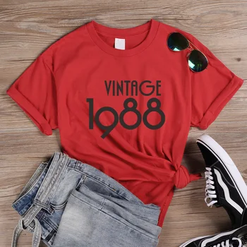 ONSEME Derliaus 1988 Letter Spausdinimo Vintage marškinėliai Moterims Vasara O-kaklo Medvilnės Grafinis t marškinėliai Gotikos Estetika Drabužius Q-945