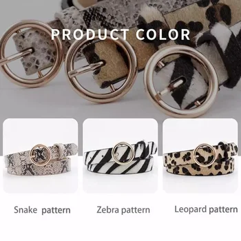 2020 Mados Leopard Diržo Moteris Gyvatė Zebras Spausdinti Plonas Ašutų Juosmens Diržas PU Odos, Aukso Žiedas Sagtis Diržai Ponios Moteris