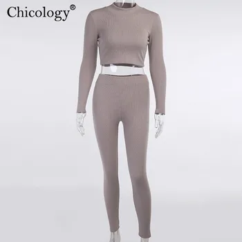 Chicology 2020 m. rudenį megztiniai (2 dviejų dalių atitikimo rinkinys ilgomis rankovėmis pasėlių viršuje kelnės moterims žiemos drabužių sexy apranga ištaigingas dėvėti