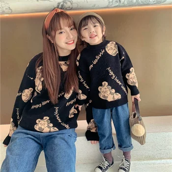 Šeimos trijų ir keturių metų rudens ir žiemos drabužių megztinis motinos ir dukters motina-vaiko drabužius, tėvų-vaikų drabužių 2020 naujas
