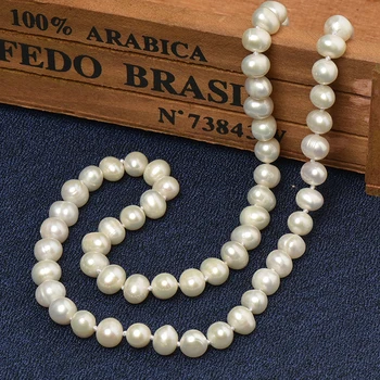 Malonė Gamtos Perlas 7-8mm Gamtos Perlas 925 Sterlingas Sidabro Karoliai 18 cm Grandinės Moters Dalyvavimas Vestuves Papuošalai