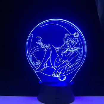 Sailor Moon 3D LED Lempa 16 Spalvų Keitimas Naktį Šviesos Cool Girl Vaikų, Miegamojo Dekoravimo, Dovanų Nuotolinio Valdymo Žaislas Anime šviesos