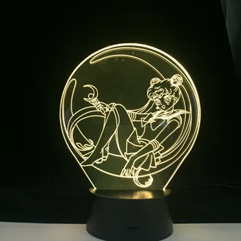 Sailor Moon 3D LED Lempa 16 Spalvų Keitimas Naktį Šviesos Cool Girl Vaikų, Miegamojo Dekoravimo, Dovanų Nuotolinio Valdymo Žaislas Anime šviesos