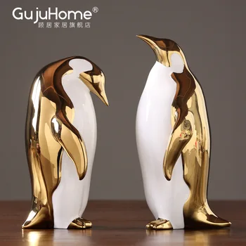Šiaurės Stiliaus Aukso Keramikos Pingvinas Papuošalai Namuose Modelis Kambarys Miniatiūrinių Sodo Kabineto, Biuro Baldai, Fėjų Dovana By50bj