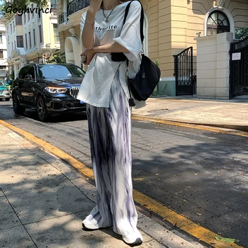 Atsitiktinis Kelnės Moterims korėjos Laisvas Stilius, Tiesiai kojų Išmušti Ripple Pavasario Vasaros Elegantiškos Mados High Street Ulzzang Kpop Streetwear