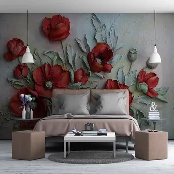 Foto Tapetai, 3D Stereo Paramos Raudona Kukurūzų Aguonų Gėlės Freska Kambarį Vestuvių Namas, Miegamojo Romantiškas Namų Dekoro Sienos Dokumentai