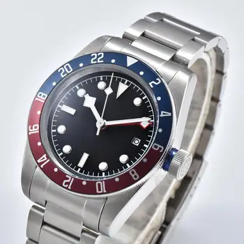 GMT automatinė mens watch 3804 GMT judėjimas nerūdijančio plieno atveju ir plieno laikiklis sterilaus black dial BAY-01