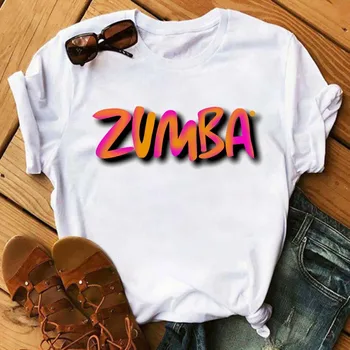 Mados Zumba Fitness Marškinėliai Moterims marškinėliai Šokio Mylėtojas Sportas, Gimnastika, grafinis T-shirt Hip-Hop Femme trumpomis Rankovėmis Viršūnes Tees