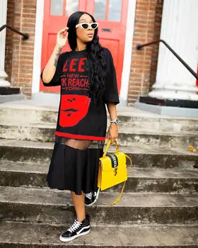 Hip-Hop T -Shirt, Suknelė Moterims Harajuku 3d Spausdinimo Roko Ilgą Tee Naujos Pusė Rankovės Prarasti Viršūnes Šokių Spalvos Blokas Streetwear