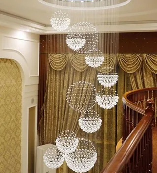Villa kambarį šviestuvai LED kamuolys junginys grindų krištolo sietynas, laiptai, šviestuvai viešbučio fojė projekto šviestuvai
