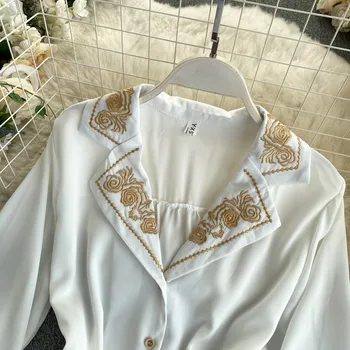Rudens Derliaus Palaidinė Moterų 2020 M. Blusas Siuvinėjimo Įpjovomis Top Marškinėliai Ilgomis Rankovėmis Prarasti Kimono Mujer Harajuku Balti Marškiniai