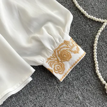 Rudens Derliaus Palaidinė Moterų 2020 M. Blusas Siuvinėjimo Įpjovomis Top Marškinėliai Ilgomis Rankovėmis Prarasti Kimono Mujer Harajuku Balti Marškiniai