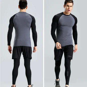 Vyriški Bėgimo marškinėliai Gimnastikos Fitneso Suspaudimo Marškinėliai ilgomis Rankovėmis Sporto marškinėliai Bėgiojimas Šilumos Viršūnes Rudenį, Žiemą