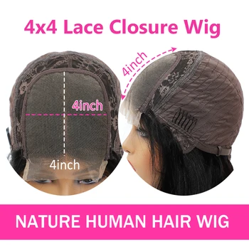 KISSU 4x4 Nėrinių Uždarymo Perukas Kaulų Tiesiai Sklandžiai Žmogaus Plaukų Perukas Malaizijos, Brazilijos Nėrinių Žmogaus Plaukų Uždarymo Perukai Moterims