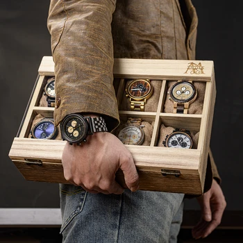 BOBO PAUKŠČIŲ Prabangūs Mediniai Laikrodis Langas 8 Slots Žiūrėti Atvejis su Pagalvę Laikrodis Papuošalų Dėžutės шкатулка для часов