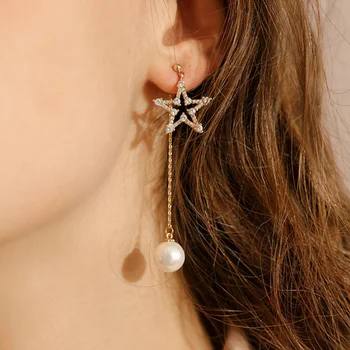 Naujas mados išskirtinį moterų auskarai cirkonis auskarai ilgai asmenybės penkerių-pažymėjo žvaigždutė kutas auskarai