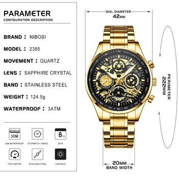 NIBOSI vyrų Kvarciniai rankiniai laikrodžiai 2020 naujas prabangus aukso laikrodis vyrams, laikrodis mados Vandeniui laikrodis vyrų Relogio Masculino