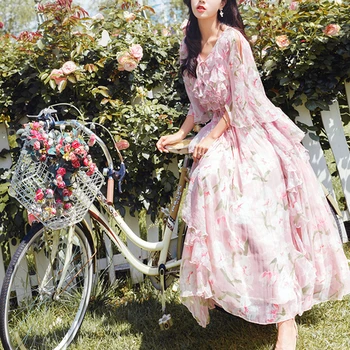 YAMDI 2020 kilimo ir tūpimo tako suknelė vintage suknelės, šaliai, moterys moteris boho elegantiškas vasaros pusė rankovės-line maxi print gėlių pynimas skraiste