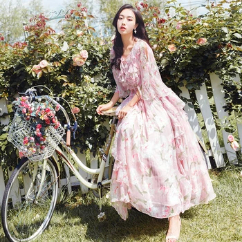 YAMDI 2020 kilimo ir tūpimo tako suknelė vintage suknelės, šaliai, moterys moteris boho elegantiškas vasaros pusė rankovės-line maxi print gėlių pynimas skraiste