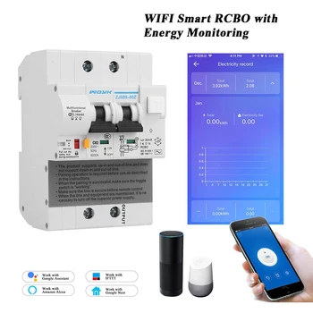 WIFI Smart RCBO liekamosios srovės saugikliu su Energetikos kontrolės suderinama su Alexa ,Google Namo Smart Home RS485