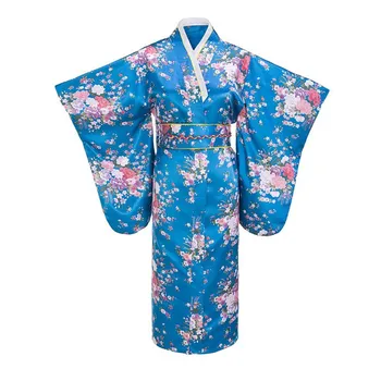 Mados Ežero mėlyną vakarinę Suknelę Japonijos Moterų Tradicija Kimono Yukata Su Obi Derliaus Cosplay Kostiumų Vienas dydis