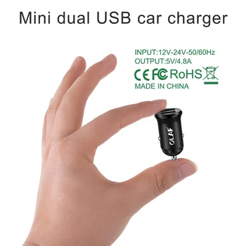OLAF Dvigubas USB Automobilinis Įkroviklis Adapteris 4.8 Mini Metalo Automobilių-Mobiliojo Telefono Įkroviklis Automobilinis USB Įkroviklis Auto Mokestis 2 Prievadas, skirtas 