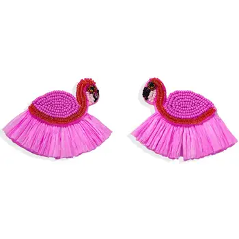 Dvacaman Naujas Bohemijos Rankų Darbo Zawalcowany Stud Auskarai Moterims Pink Flamingo Rafija Karoliukai Kutas Auskarai Pareiškimą Papuošalai, Dovanos