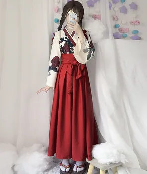 Preppy stilius studentų Hanfu retro saldus lolita nustato v-kaklo, plisuotos viktorijos spausdinimo kawaii girl loli cos gothic lolita kimono