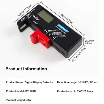 Nešiojamas Skaitmeninis Akumuliatoriaus Talpa Testeris LCD Tikrintuvas Home Matavimo Įrankiai 9V 1,5 V AA AAA Ląstelių C D Baterijas BT168D