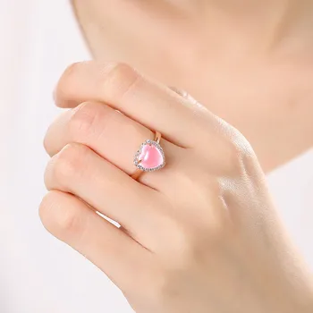 Bague Ringen Širdies Akmuo Sukurta Pink Rose Kvarco Reguliuojamas Žiedas 925 Sterlingas Sidabro Papuošalai Moterims Vestuvių