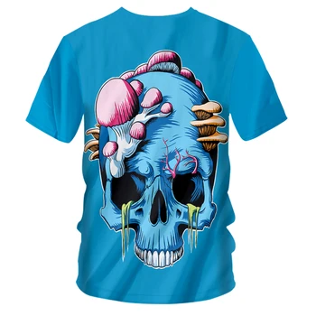 CJLM Naujas 3D Blue Kaukolė Žmogus, O Kaklo Marškinėlius Spausdinti Baisu Smegenų Modelis Mens Hip-Hop Tee Marškinėliai Karšto Pardavimo Unisex marškinėliai Rekomenduoti